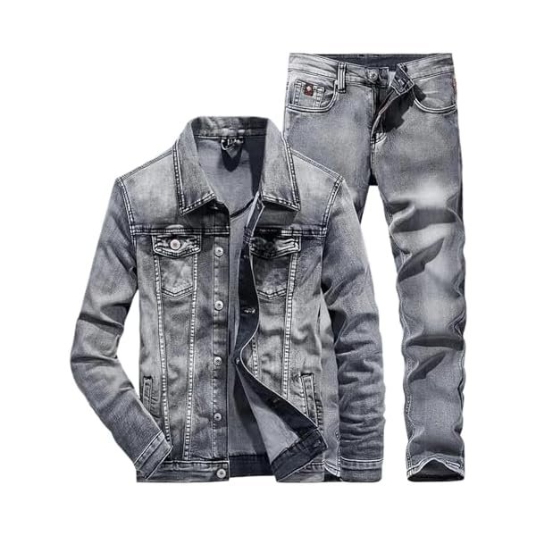 Men's Denim Two Piece Set Slim Fit Micro Stretch Jacket And Jeans Casual Outfit For Spring And Fall